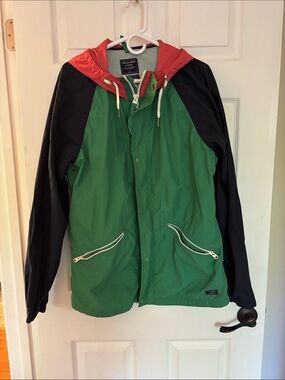 Abercrombie & Fitch Green, Navy & Red Hooded Windbreaker Jacket - Men
